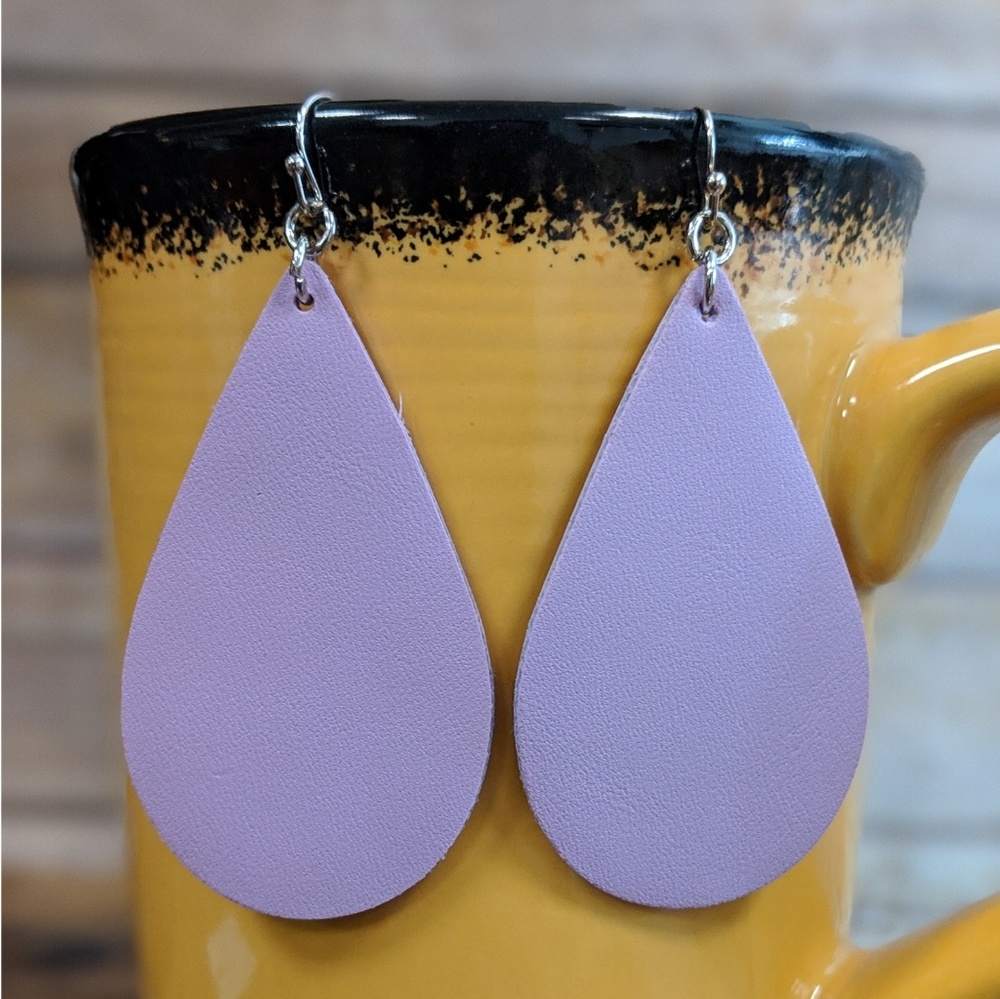 Purple Leather Like Tear Drop Earrings